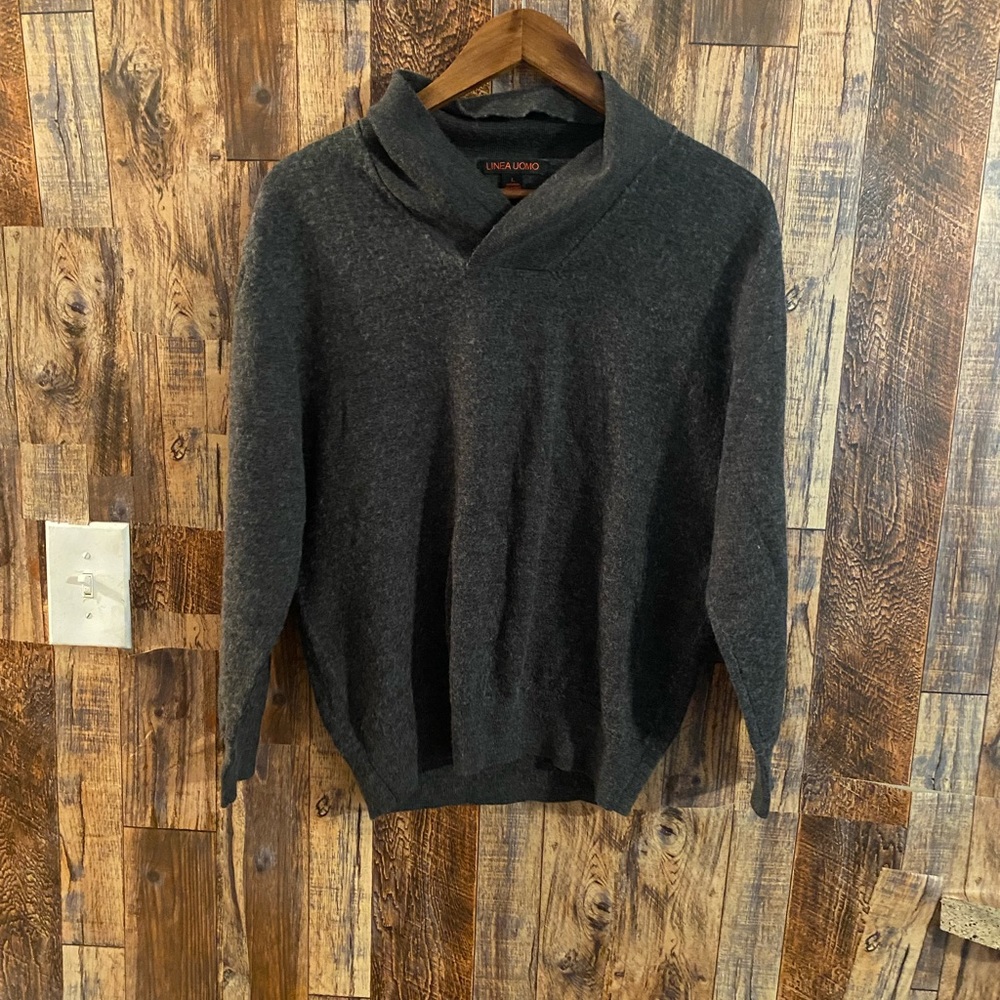 Linea Uomo Meino Wool Sweater Men's large GrY Knit Pullover Mock Neck Sweater -